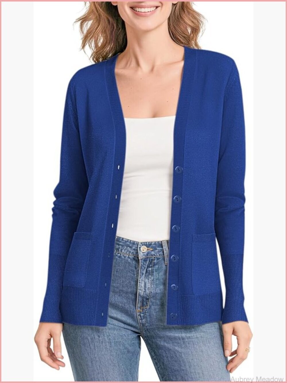 Lightweight Button Front V-Neck Knit Cardigan with Pockets
